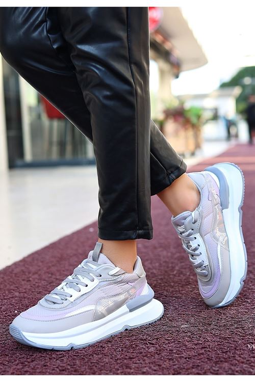 Aleh Gri Cilt Bağcıklı Spor Ayakkabı