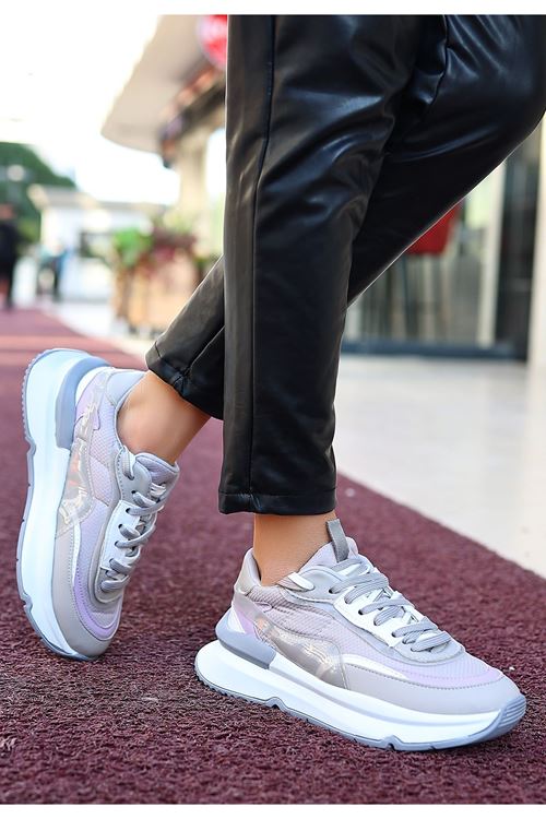 Aleh Gri Cilt Bağcıklı Spor Ayakkabı