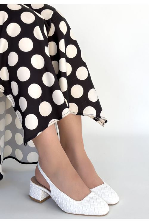 Dier Beyaz Cilt Topuklu Ayakkabı