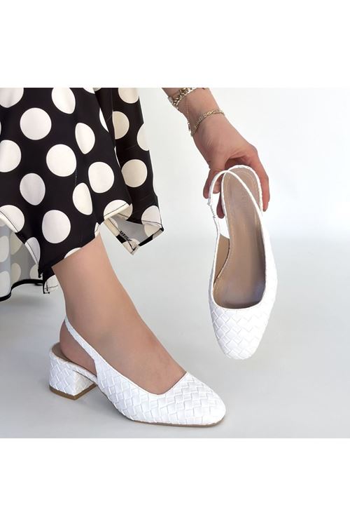 Dier Beyaz Cilt Topuklu Ayakkabı