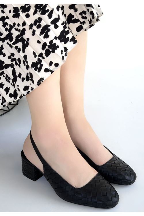 Dier Siyah Cilt Topuklu Ayakkabı