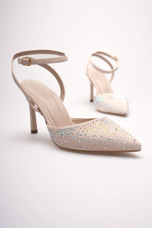 Kadın Bej Taşlı Topuklu Ayakkabı EATR08MS22B