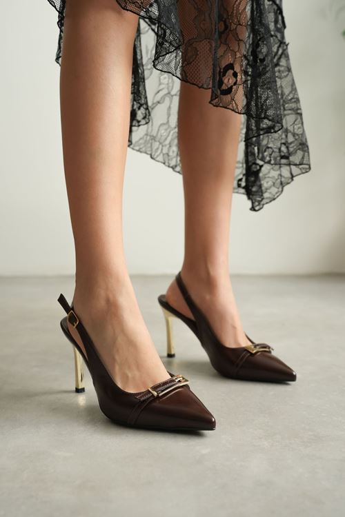 Kadın Acı Kahve Tokalı Topuklu Ayakkabı EATR08MS34C