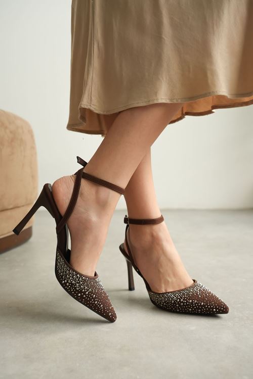 Kadın Acı Kahve Taşlı Topuklu Ayakkabı EATR08MS22C