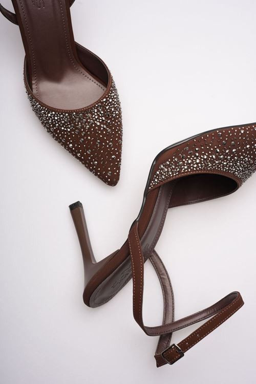 Kadın Acı Kahve Taşlı Topuklu Ayakkabı EATR08MS22C