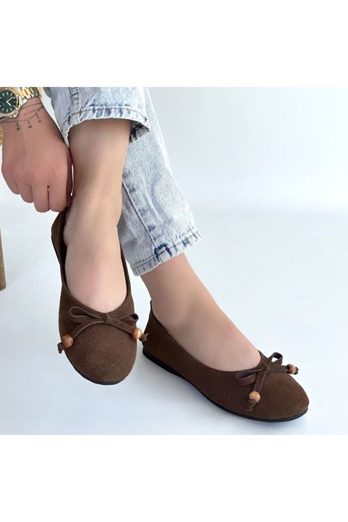 Cear Kahverengi Deri Tozu Süet Babet Ayakkabı