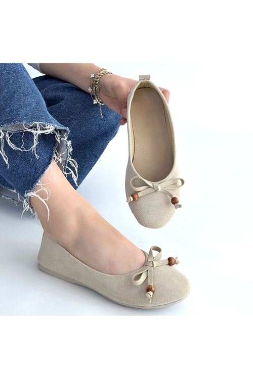 Cear Bej Deri Tozu Süet Babet Ayakkabı