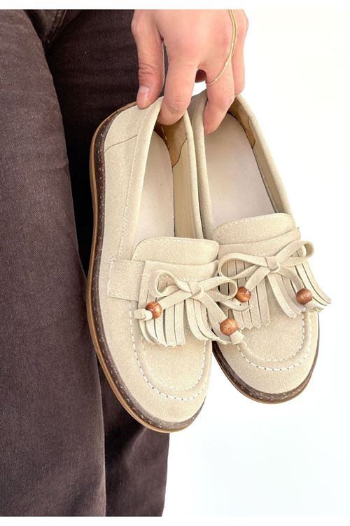 Boriy Bej Deri Tozu Süet Babet Ayakkabı