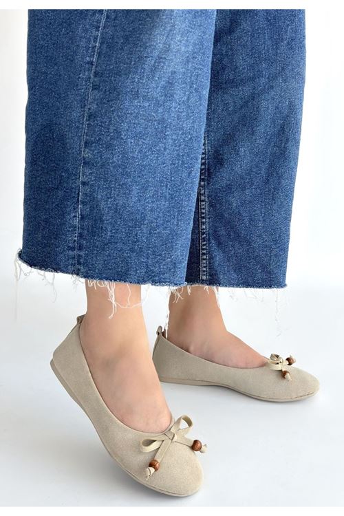 Cear Bej Deri Tozu Süet Babet Ayakkabı