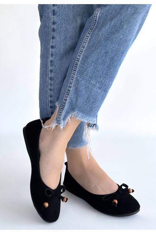 Cear Siyah Deri Tozu Süet Babet Ayakkabı