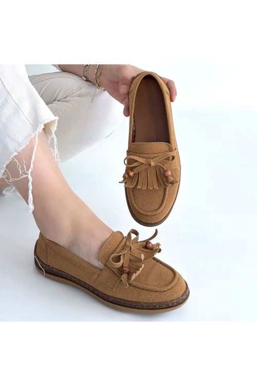 Boriy Taba Deri Tozu Süet Babet Ayakkabı