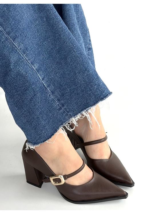 Nıvra Kahverengi Cilt Topuklu Ayakkabı