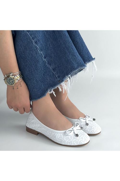 Jnues Beyaz Deri Babet Ayakkabı