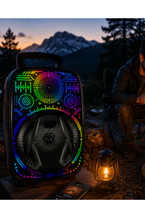 8 İnç Karaoke Hoparlör USB AUX FM Destekli Işıklı Speaker