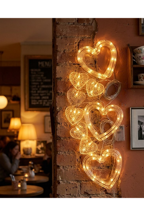 Dekoratif Kalp LED Neon Lamba Romantik Oda Balkon ve Masa Üstü Işığı