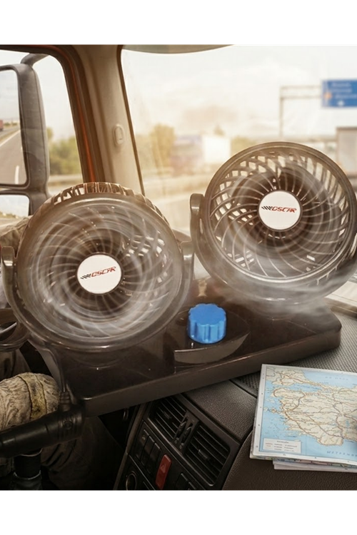 12V Oto Fan Çakmaklık Girişli Ayarlanabilir Başlıklı Araç Vantilatörü