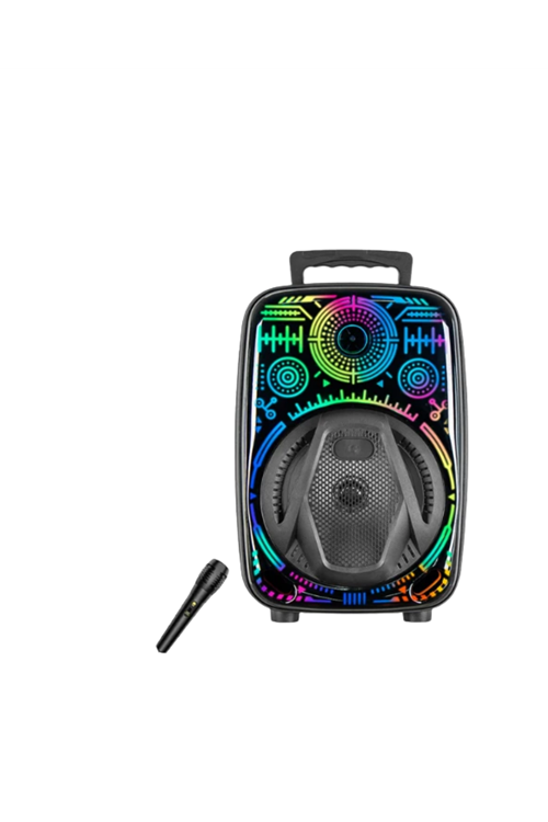 Mikrofonlu Bluetooth Hoparlör 8 İnç RGB Işıklı Taşınabilir Ses Sistemi