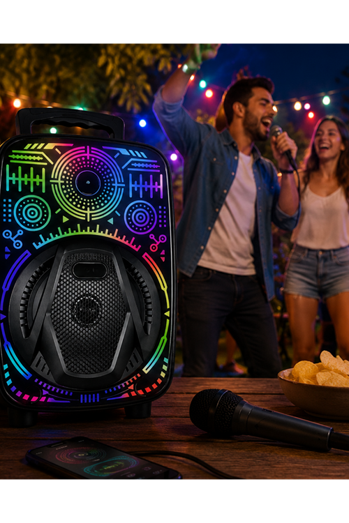 8 İnç Taşınabilir Karaoke Hoparlör Mikrofonlu RGB Işıklı Bluetooth Speaker