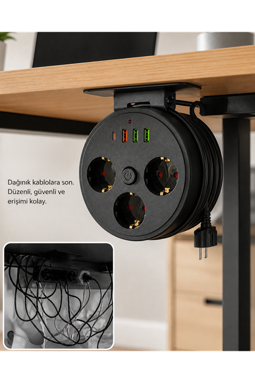 Akım Korumalı Priz USB ve Type C Girişli 3lü Priz 2 Metre Kablo Dayanıklı