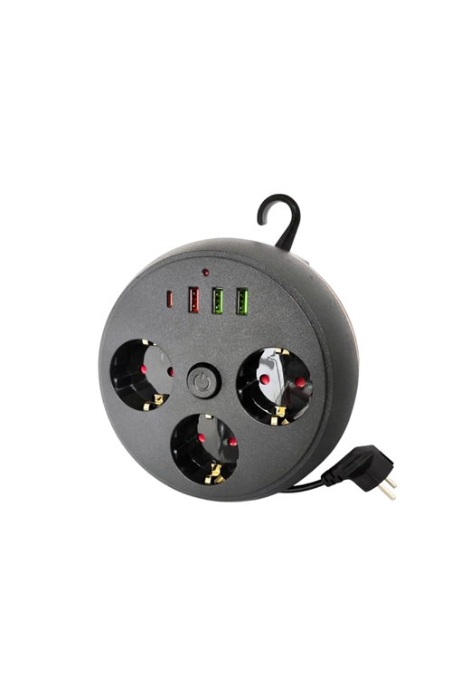 Akım Korumalı Çoklu Priz 3 Priz 3 USB 1 Type C 2 Metre Kablo Güvenli Şarj