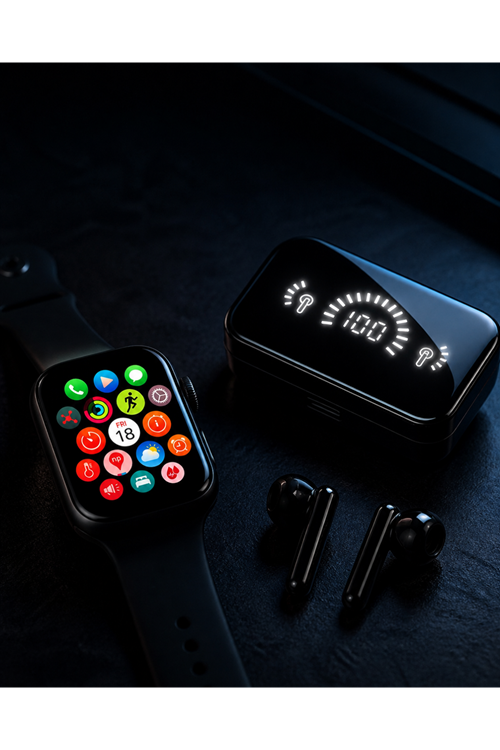 Şık Tasarımlı Akıllı Saat ve Bluetooth Kulaklık Seti Suya Dayanıklı ve Çok Fonksiyonlu