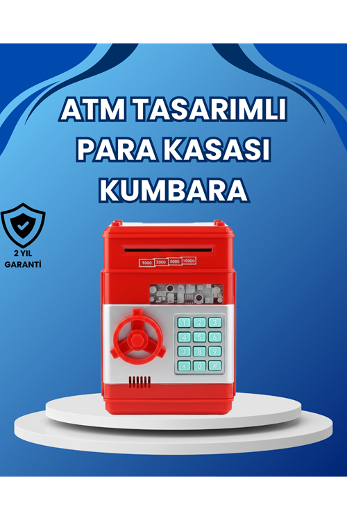 Kırmızı ATM Tasarımlı Şifreli Para Kasası Kumbara