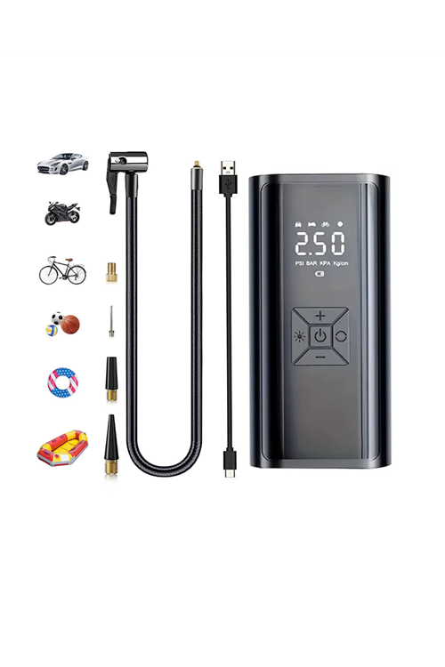 Kablosuz Lastik Şişirme Kompresörü Dijital Ekranlı Powerbank Özellikli Hava Pompası