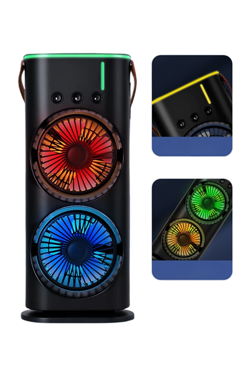 Çift Başlıklı Taşınabilir Fan RGB Işıklı Sprey Nemlendiricili Masaüstü Serinletici Fan