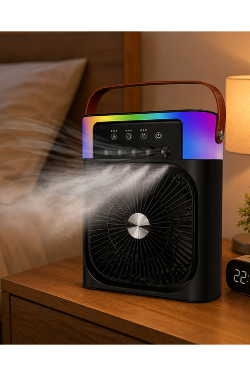 RGB Işıklı Buharlı Masaüstü Fan Sessiz Çalışan USB Şarjlı Taşınabilir Fan