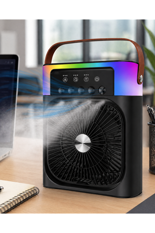 Mini Klima Fan Buharlı Soğutucu RGB Led Işıklı Taşınabilir Masaüstü Fan
