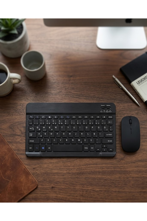 Wireless Klavye Mouse Seti Bluetooth Bağlantılı İnce Tasarım Sessiz Kullanım