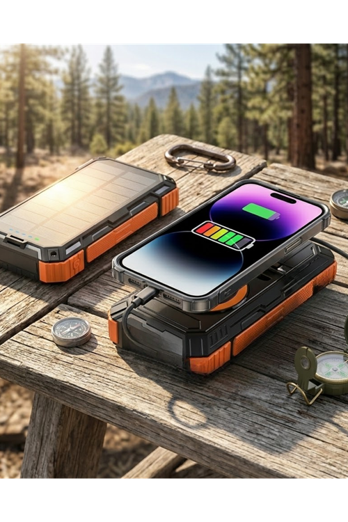 20000 mAh Powerbank Güneş Enerjili Kablosuz Şarj Hızlı Şarj Taşınabilir Batarya (Kopya)