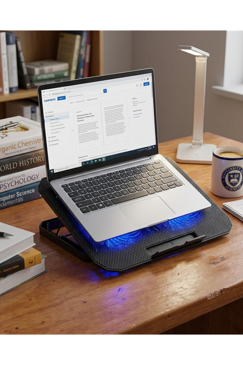 USB Girişli Laptop Soğutma Standı Çift Fan Mavi Işıklı Notebook Soğutucu