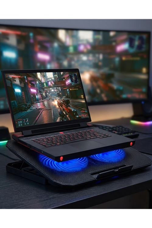 Laptop Soğutucu Stand Çift Fanlı 17 İnç Uyumlu Ayarlanabilir Notebook Altlığı
