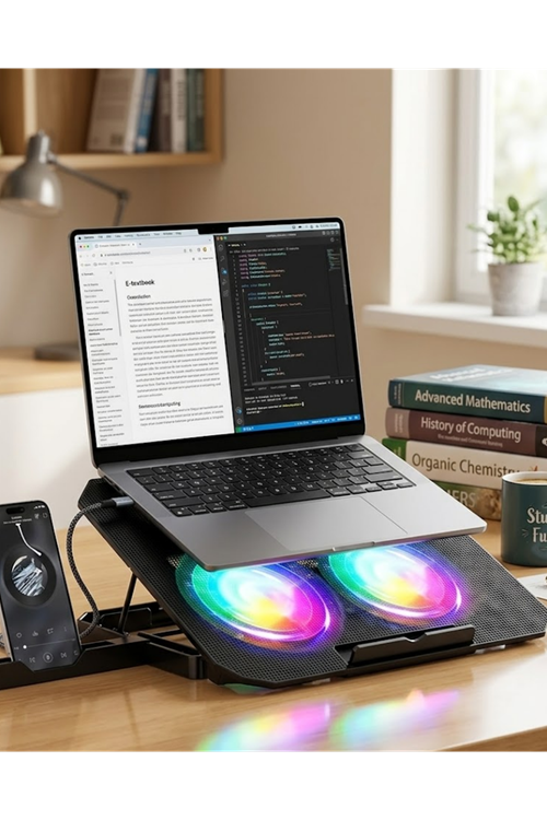 Notebook Soğutucu Stand RGB Aydınlatmalı İki Fanlı Laptop Altlığı