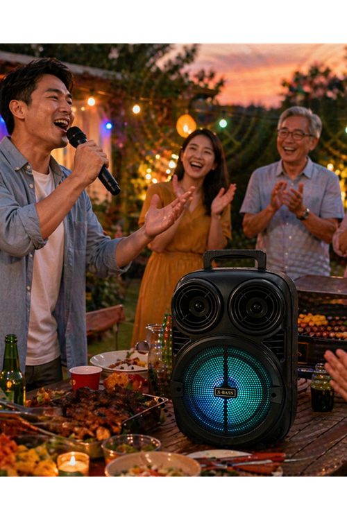 RGB Işıklı Bluetooth Karaoke Hoparlör Mikrofonlu USB TF Kart Destekli Taşınabilir Speaker