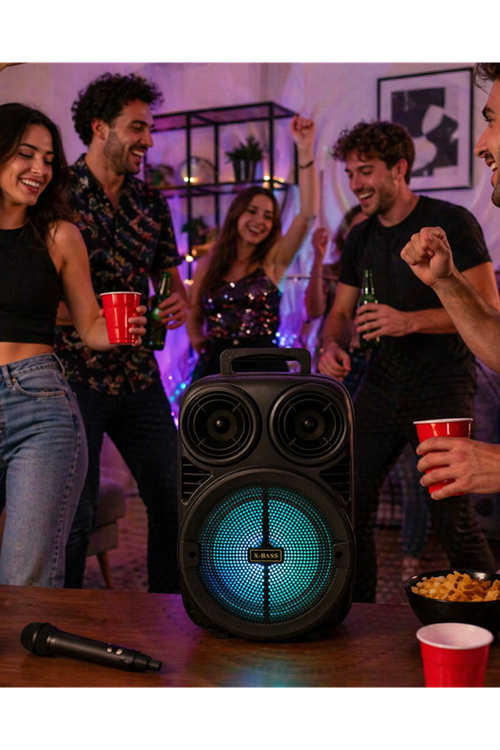 Kablosuz Karaoke Hoparlör Mikrofonlu RGB Işıklı 6.5 İnç Bluetooth Speaker Taşınabilir