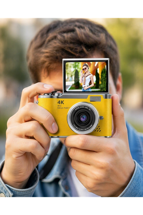 48 MP 4K Dijital Kamera Flip Ekranlı Vlog Selfie Çekim Profesyonel Fotoğraf Makinesi