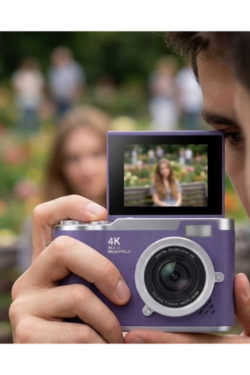 4K Kompakt Kamera 48 MP Autofocus Flash Özellikli Vlog Kamera