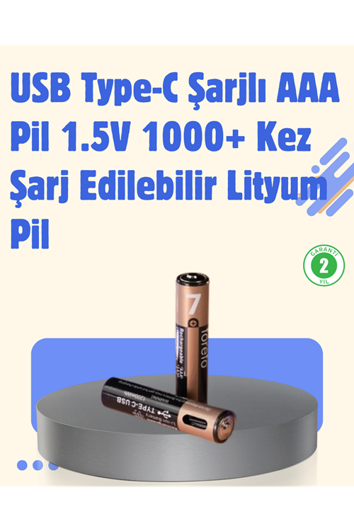 USB Type-C Şarjlı AAA Lityum Pil 1000+ Şarj Döngüsü ile Uzun Ömür