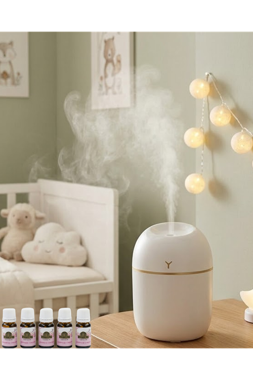 Kompakt Mini Hava Nemlendirici 5 Esans Hediyeli LED Işıklı USB Aromaterapi Cihazı