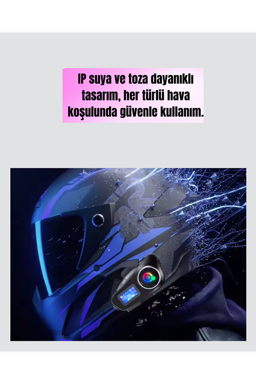 IP65 Suya Dayanıklı Kask Bluetooth Kulaklık LCD Ekranlı