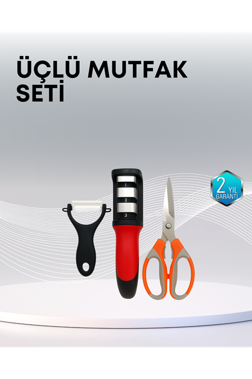 Çok Fonksiyonlu Mutfak Makas Seti – 3 Makas, Bileyici ve Soyacak Dahil