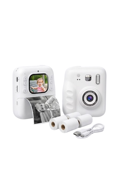 Eğlenceli Baskılı Çocuk Fotoğraf Makinesi Video Çekim 4 Rulo Kağıt 5 Kalem Set
