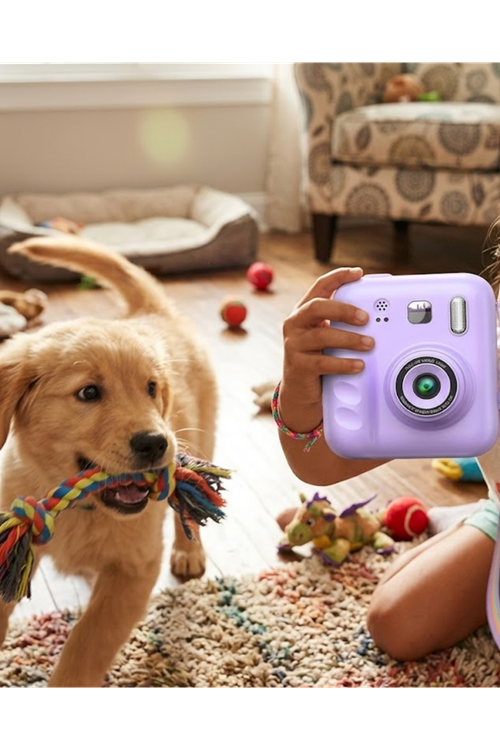 HD Ekranlı Çocuk Fotoğraf Makinesi Video Kayıt ve Baskı Kağıdı Kalem Hediyeli