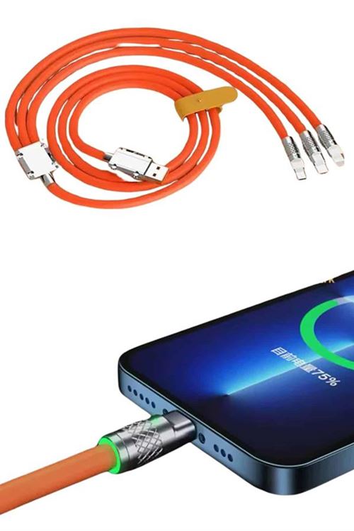 Çoklu Şarj Kablosu USB Type-C İOS Uyumlu 120W Hızlı Şarj Kablosu