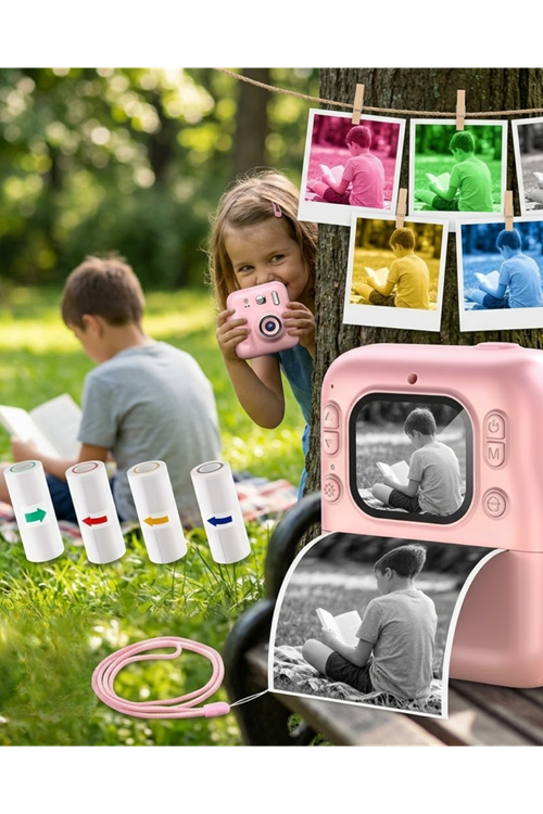 Mini Çocuk Kamerası Fotoğraf Video Çekim 4 Rulo Baskı Kağıdı ve 5 Kalem Hediyeli