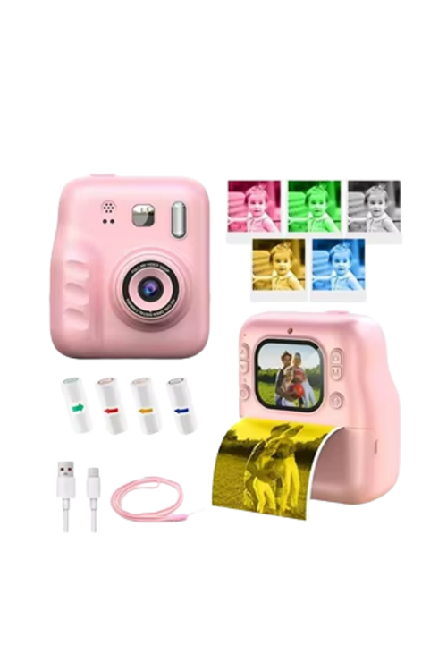 Mini Çocuk Kamerası Fotoğraf Video Çekim 4 Rulo Baskı Kağıdı ve 5 Kalem Hediyeli