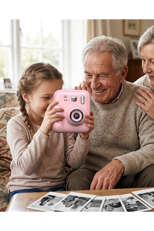 HD Ekranlı Çocuk Fotoğraf Makinesi Video Kayıt ve Baskı Kağıdı Kalem Hediyeli