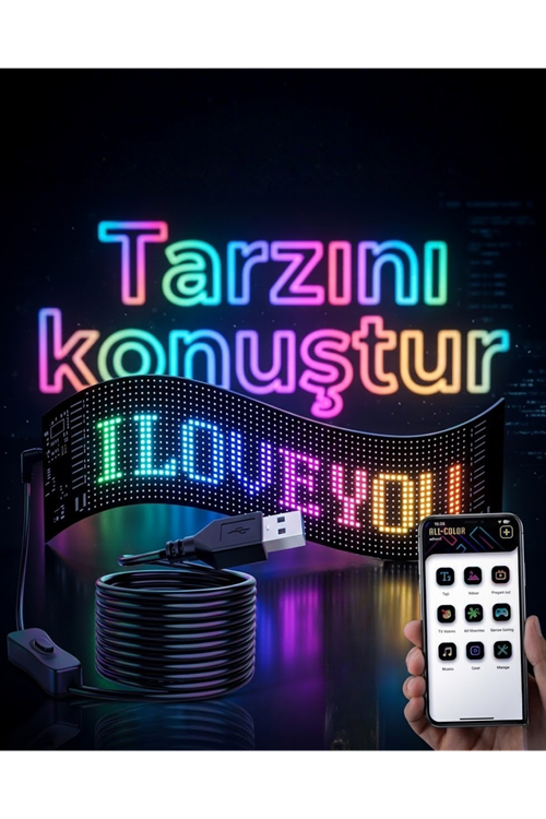 16x96 LED Yazı Paneli 60 cm Esnek RGB Işıklı Programlanabilir Ekran